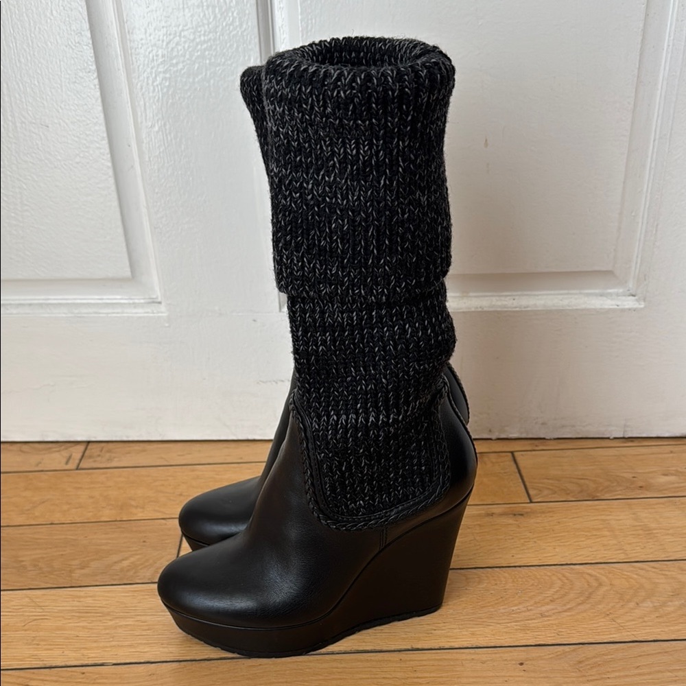 Gucci Black Knit Wedge Boots